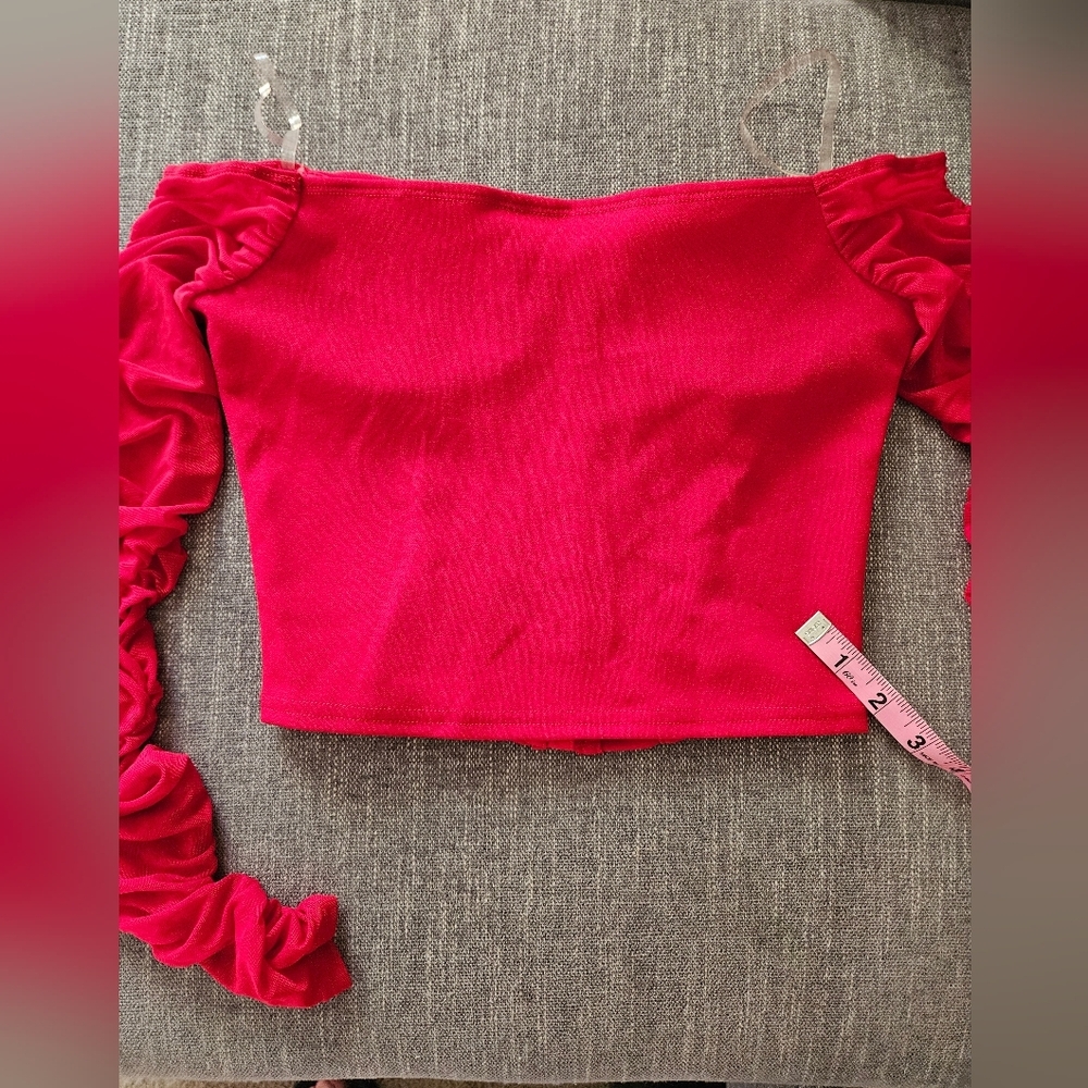 WINDSOR Downtown Looks Long Sleeve Mesh Bustier Corset Off The Shoulders Red Top - Picture 11 of 12